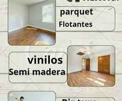 Colocando de pisos de madera y trabajos de pintura