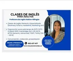 Clases de Inglés para Adultos. Profesora Nativa-Bilingüe